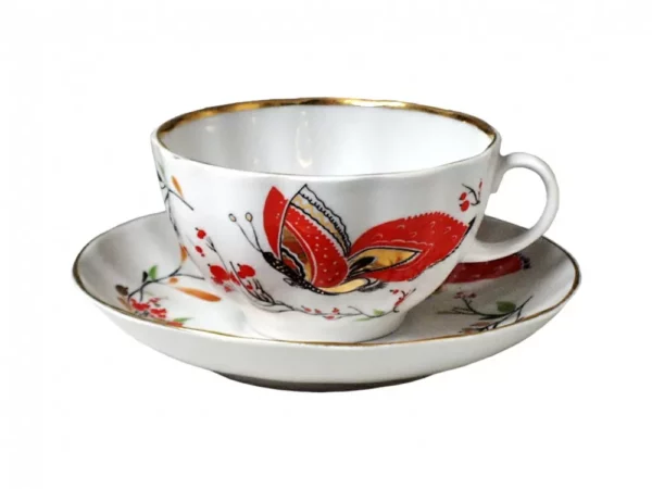 Teetasse mit Untertasse "Schmetterlinge", Form "Tulpe".