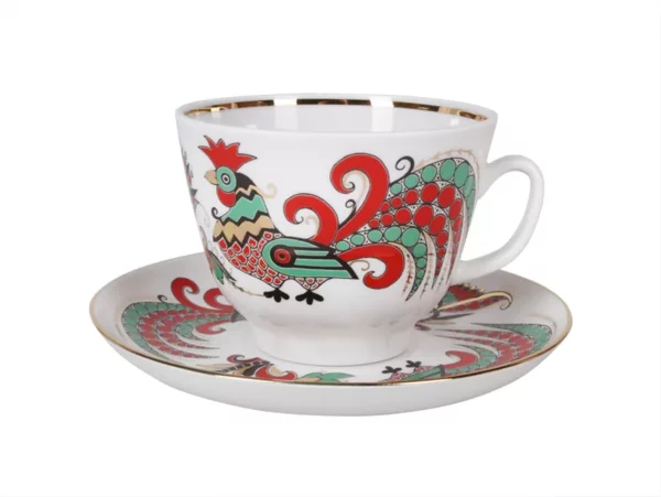 Tea cup with saucer "Two roosters"