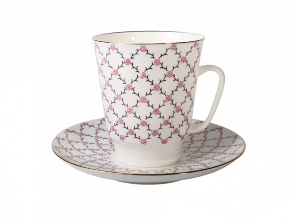 Tasse mit Untertasse "Rosa Gitter", Form "Mai"