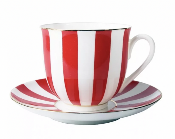 Kaffeetasse mit Untertasse "Ja und Nein" rot, Form "Maiglöckchen"